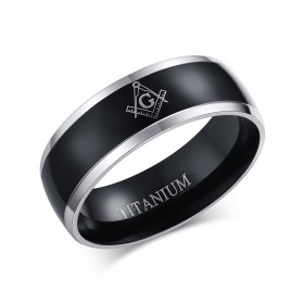 Bague Alliance Titane PLaquage Ionique Noir Argenté Noir Homme Femme Franc Maçon Maçonnerie Masonic bobijoo