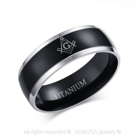 BA0025 BOBIJOO Jewelry Ring Alliance Titanium Plating, Ion Metallic Black Black Man Woman Frank Mason Masonry Masonic