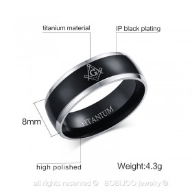 BA0025 BOBIJOO Jewelry Ring Alliance Titanium Plating, Ion Metallic Black Black Man Woman Frank Mason Masonry Masonic