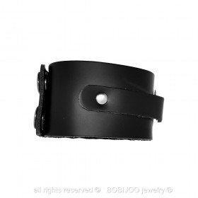 BR0068 BOBIJOO Jewelry Bracciale de Force in Pelle Nera in Acciaio