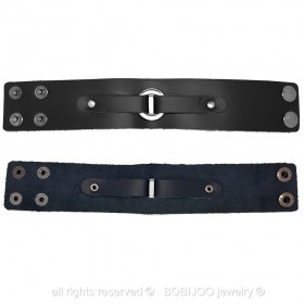BR0068 BOBIJOO Jewelry Bracelet de Force Black Leather Steel