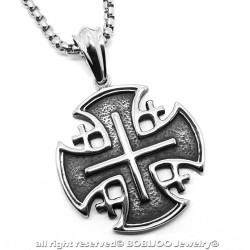 PE0141 BOBIJOO Jewelry Ciondolo Templare di San Sepolcro di Gerusalemme acciaio + String