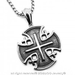 Pendentif Templier St Sépulcre de Jérusalem acier + Chaîne bobijoo