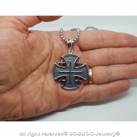 PE0141 BOBIJOO Jewelry Pendant Templar St Sepulchre of Jerusalem steel + String