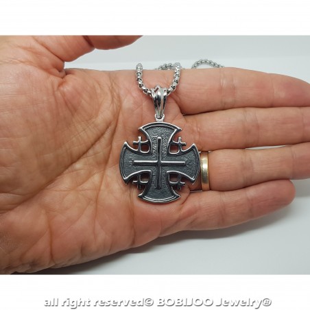 Anhänger BOBIJOO JEWELRY Mann-Templer-Orden Kreuz von Jerusalem 316L Edelstahl Silber Kette Anhänger BOBIJOO JEWELRY Mann-Templer-Orden Kreuz von Jerusalem 316L Edelstahl Silber Kette