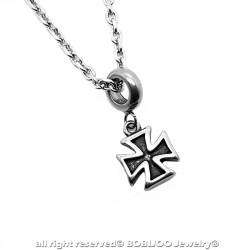 PE0147 BOBIJOO Jewelry Pendant Steel Templar Cross Pattée or Fleur-de-Lis + Chain