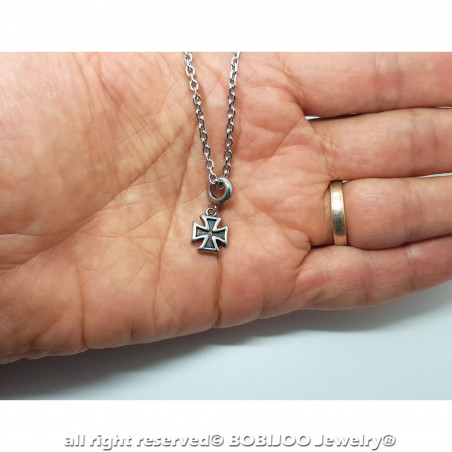Pendentif Acier Templier Croix Pattée ou Fleur de Lys + Chaîne bobijoo