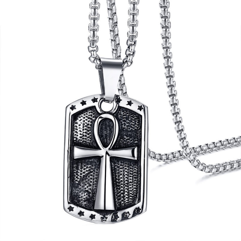 PE0148 BOBIJOO Jewelry Ciondolo Croce della Vita Gestiti Egiziano Stemma Acciaio + String