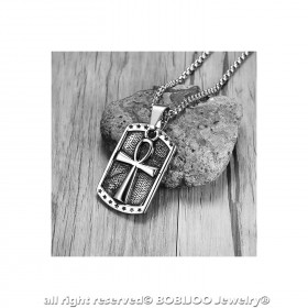 PE0148 BOBIJOO Jewelry Ciondolo Croce della Vita Gestiti Egiziano Stemma Acciaio + String