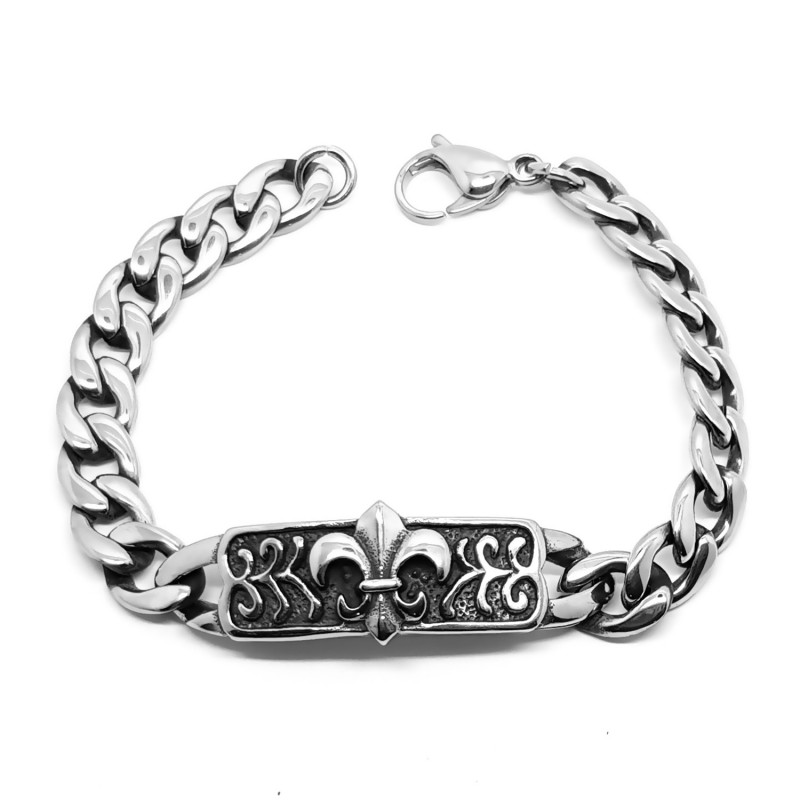 GO0015 BOBIJOO Jewelry Curb catena Bracciale in Acciaio inossidabile Argento Templari Fleur-de-Lys GO0015 BOBIJOO Jewelry Curb catena Bracciale in Acciaio inossidabile Argento Templari Fleur-de-Lys
