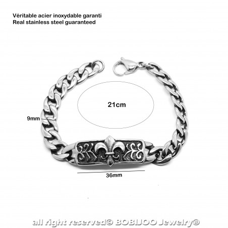 GO0015 BOBIJOO Jewelry Panzer-Armband Edelstahl Silber Templar Fleur de Lys