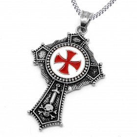 PE0075 BOBIJOO Jewelry Ciondolo In Acciaio Croce Templare Pattee Rosso