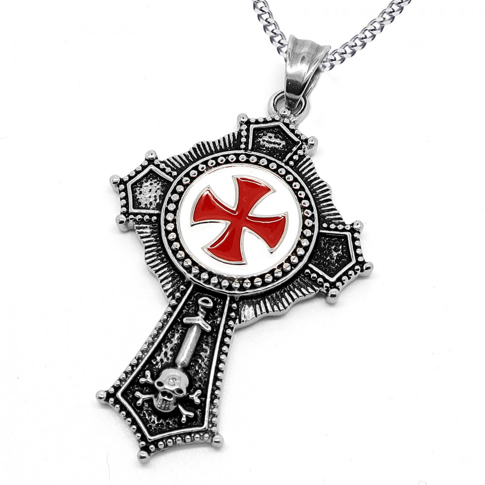BOBIJOO JEWELRY Colgante Medallón Cruz Solar Pattee Templarios Caballero Medieval de la Cadena de la Joyería del Acero Inoxidable 316L 