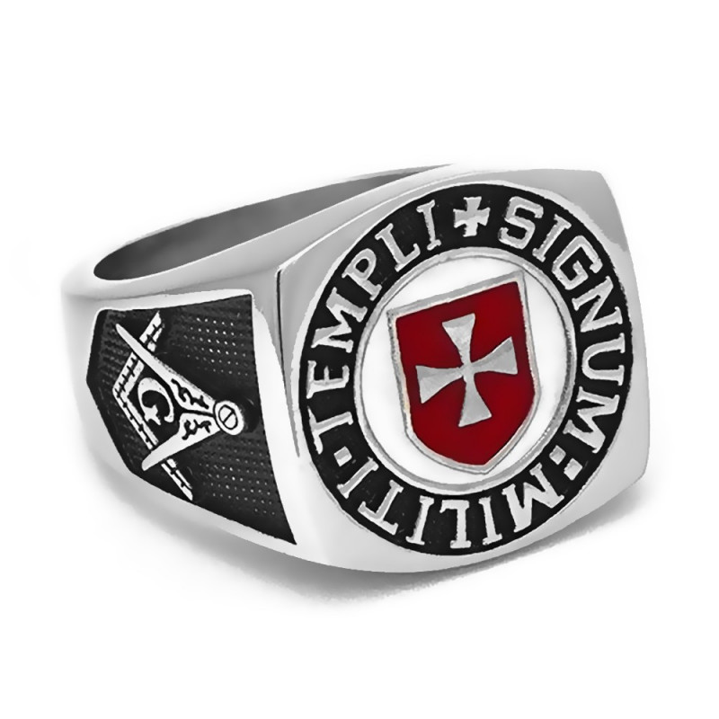 BA0158 BOBIJOO Jewelry El Anillo De Sellar Masón Templarios Templi Signum Militi Rojo