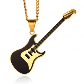 Pendentif Guitare Electrique Rock Acier Or Noir Bleu Rouge bobijoo