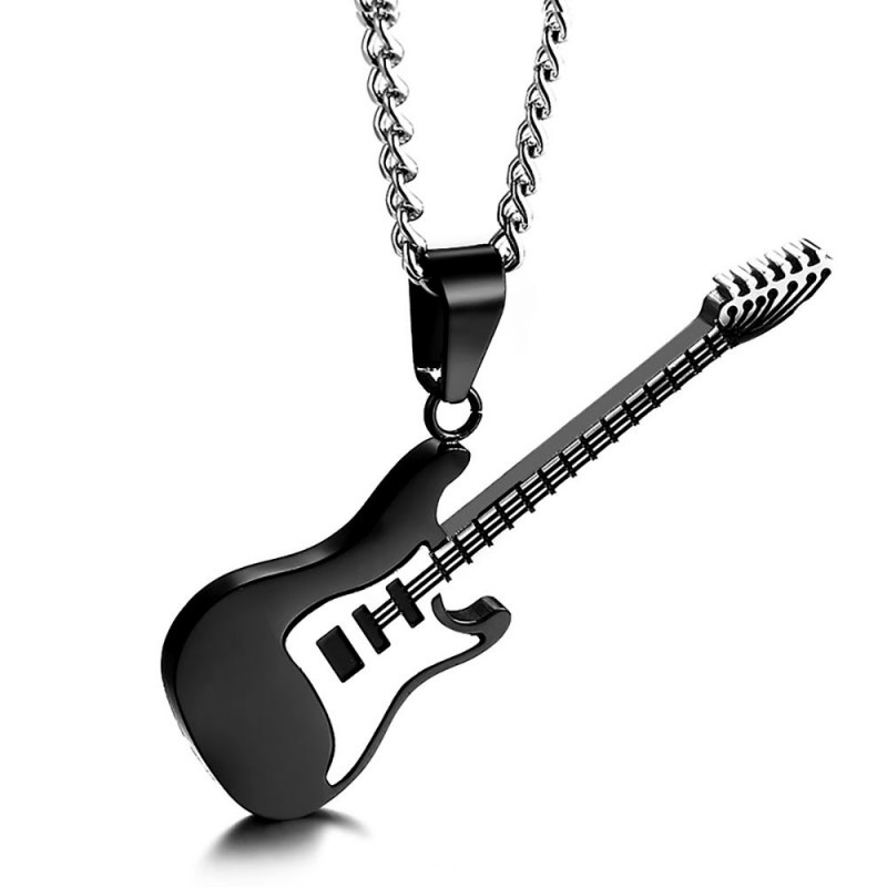 PE0151 BOBIJOO Jewelry Anhänger E-Gitarre Rock Stahl Gold Schwarz Silber + Kette