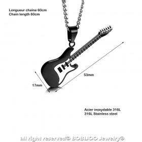 PE0151 BOBIJOO Jewelry Ciondolo Chitarra Elettrica Rock In Acciaio Nero Oro Argento + Catena