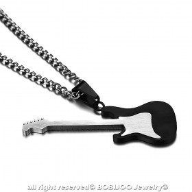 PE0151 BOBIJOO Jewelry Pendant Electric Guitar Rock Steel Black Gold Silver + Chain