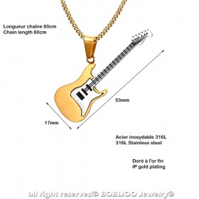 Pendentif Guitare Electrique Rock Acier Or Noir Argent + Chaîne bobijoo