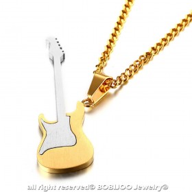 Pendentif Guitare Electrique Rock Acier Or Noir Argent + Chaîne bobijoo