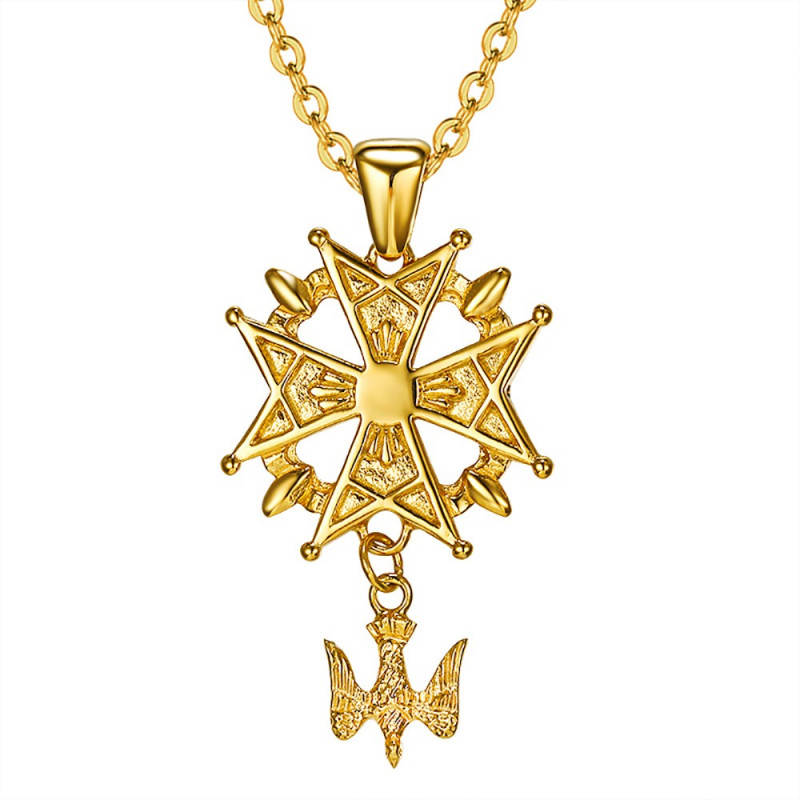 PE0155 BOBIJOO Jewelry Ciondolo Croce Ugonotta Protestante Sud Acciaio Oro + Catena