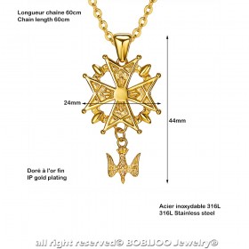 PE0155 BOBIJOO Jewelry Cross Pendant Huguenot Protestant South Steel Gold + Chain