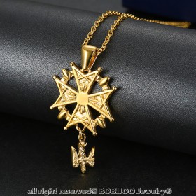 Pendentif Croix Huguenote Protestant Sud Acier Or + Chaîne bobijoo