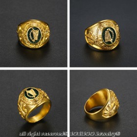BA0265 BOBIJOO Jewelry Anello Uomo In Irlanda Arpa Shamrock Spilla Di Tara