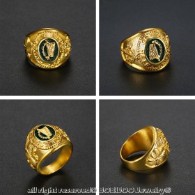 BA0265 BOBIJOO Jewelry El Anillo De Sellar El Hombre Irlanda Arpa Shamrock Broche De Tara