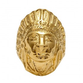 BA0267 BOBIJOO Jewelry Signet Ring Man Indian Head Gold-Plated Steel