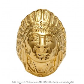 BA0267 BOBIJOO Jewelry Siegelring Ring Mann Kopf Indischen Stahl Vergoldet