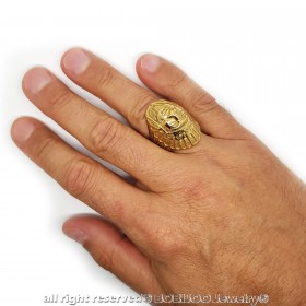 BA0267 BOBIJOO Jewelry Signet Ring Man Indian Head Gold-Plated Steel