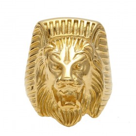 BA0268 BOBIJOO Jewelry Signet Ring Man of Lion-headed Pharaoh Steel Gold