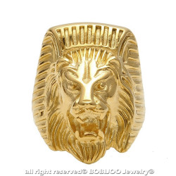 BA0268 BOBIJOO Jewelry Anello Uomo di Leone, testa di Faraone Acciaio Oro