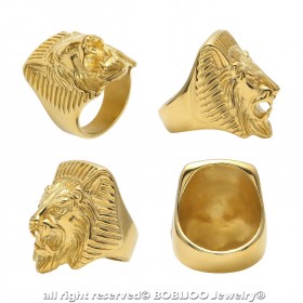 BA0268 BOBIJOO Jewelry Siegelring Ring Mann löwenkopf Pharao Stahl Gold