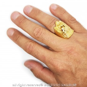 BA0268 BOBIJOO Jewelry Signet Ring Man of Lion-headed Pharaoh Steel Gold