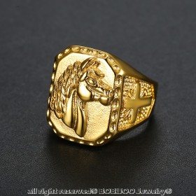 BA0270 BOBIJOO Jewelry El Anillo de sellar el Hombre de la Cabeza de Caballo de Acero de Oro de la Cruz