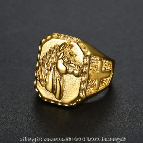 BA0270 BOBIJOO Jewelry Signet Ring Man of the Horse Head Steel Gold Cross