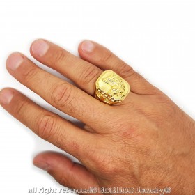 BA0270 BOBIJOO Jewelry Signet Ring Man of the Horse Head Steel Gold Cross