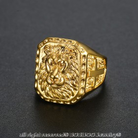 BA0271 BOBIJOO Jewelry El Anillo de sellar el Hombre de cabeza de León de Acero de Oro de la Cruz