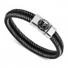 Bracelet Homme Cuir Véritable Noir Acier 316L au Choix bobijoo