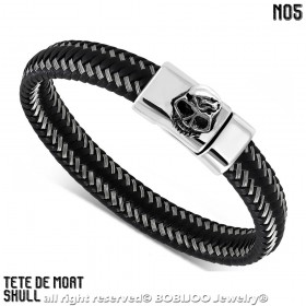 Bracelet Homme Cuir Véritable Noir Acier 316L au Choix bobijoo