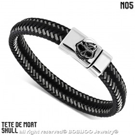 BR0260 BOBIJOO Jewelry Pulsera de Hombre de Cuero Genuino Negro Acero 316L Elección