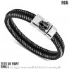 BR0260 BOBIJOO Jewelry Bracelet Man Genuine Leather Black 316L Steel Choice