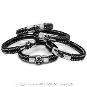 BR0260 BOBIJOO Jewelry Armband-Mann-Echtes Leder-Schwarz-Stahl 316L nach Wahl