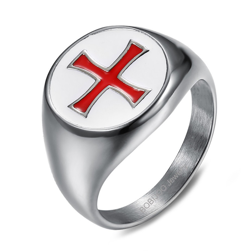 BA0132 BOBIJOO Jewelry Ring Siegelring Kreuz Pattée Rot BlancTemplier