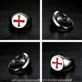 BA0132 BOBIJOO Jewelry Ring Signet Red Cross Pattée BlancTemplier