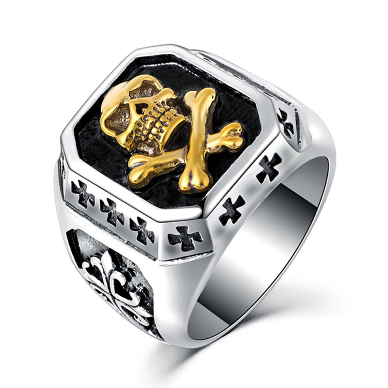 BA0122 BOBIJOO Jewelry Ring Siegelring totenkopf Gold Kreuz der Templer