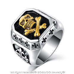 BA0122 BOBIJOO Jewelry Ring Siegelring totenkopf Gold Kreuz der Templer