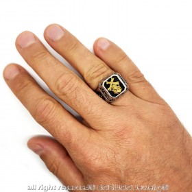 BA0122 BOBIJOO Jewelry Ring Siegelring totenkopf Gold Kreuz der Templer